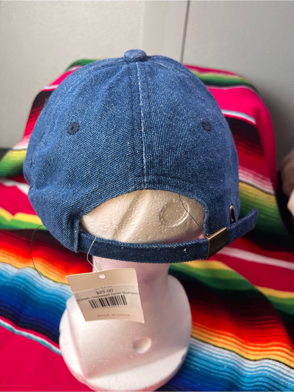 Distressed Denim Baseball Cap - Blue - Picture 3 of 4
